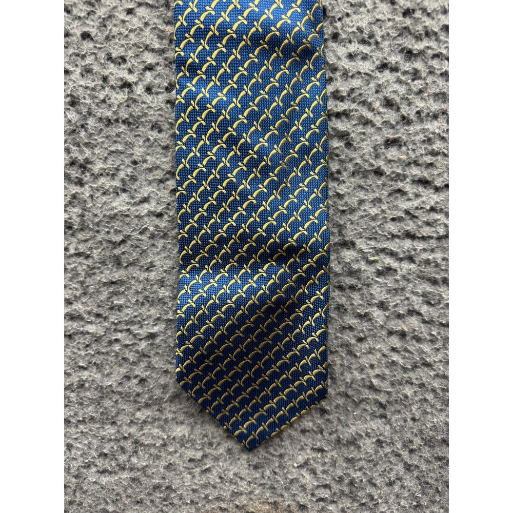 Charvet Place Vendome Jacquard Woven Pattern 100% Silk Necktie Blue Gold 57"